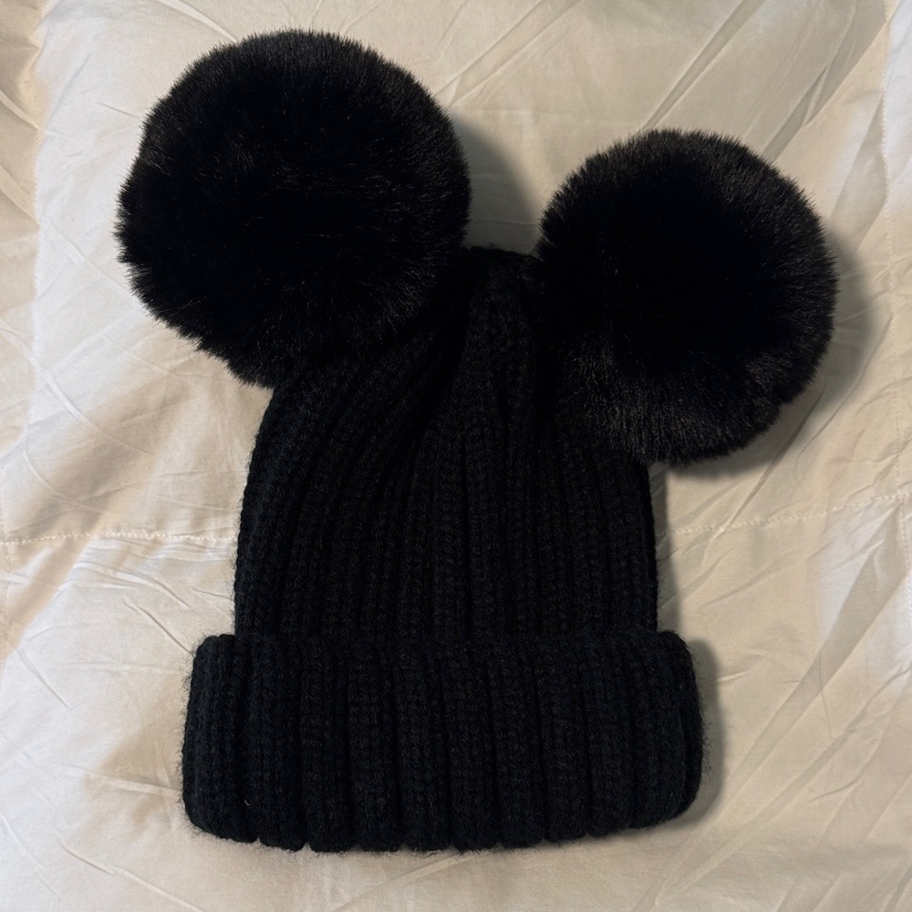 Cozy Black Pom-Pom Knit Hat for Kids